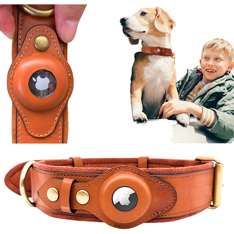 Genuine Leather Airtag Heavy Duty Dog Collar