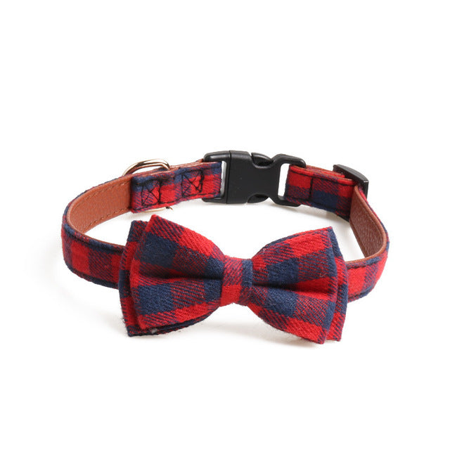 Plaid Bowknot Pet Necklace